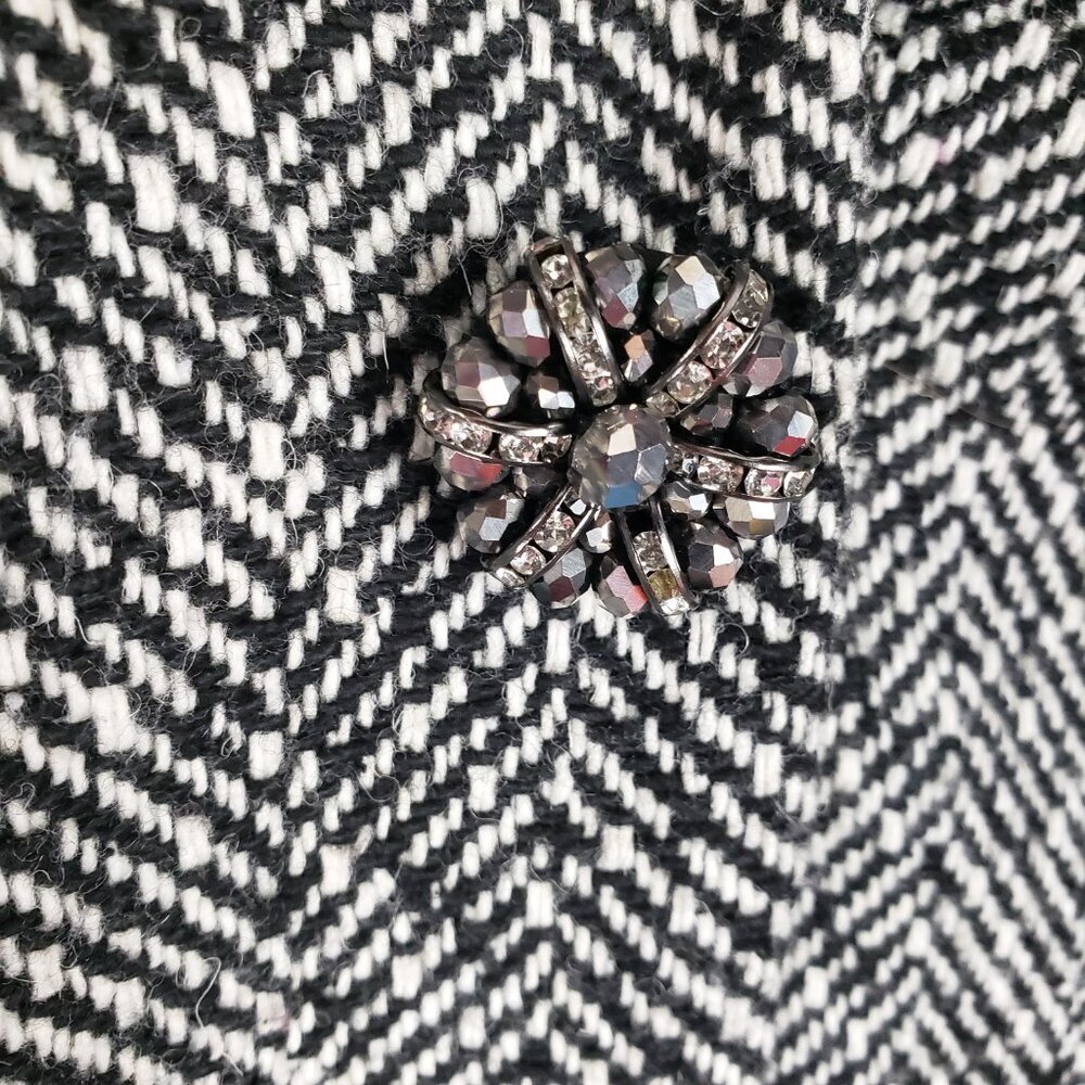 Self Portrait Black Herringbone Tweed Blazer Jacket Jewel 3-Button Womens Us 4 View 4